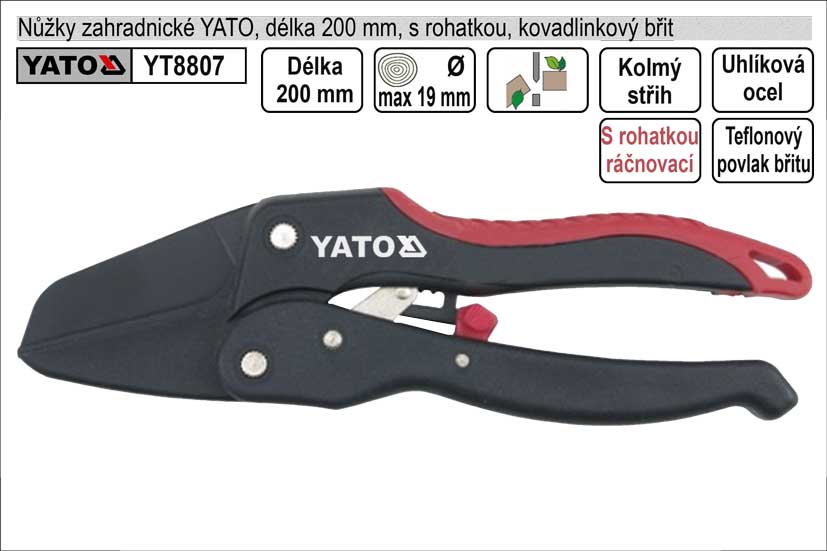 Nůžky zahradnické YATO 200mm s rohatkou půlkulatý břit