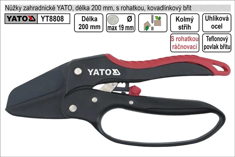 Nůžky zahradnické YATO 200mm s rohatkou kovadlinkový břit