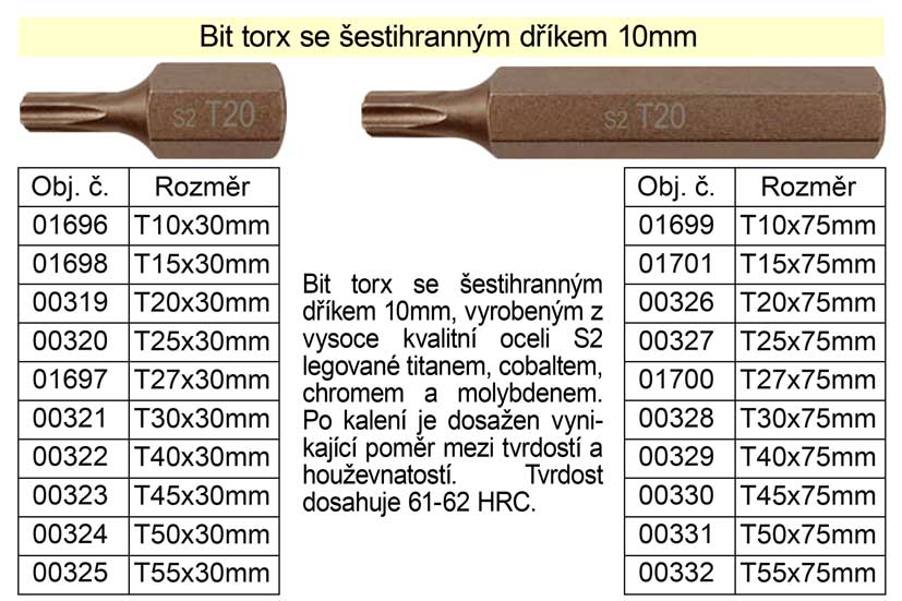 NÁŘADÍ S2 | Bit torx T27 se šestihranným dříkem 10mm délka 75mm 0.05 Kg  NÁŘADÍ Sklad2 100-01700 | Profi717