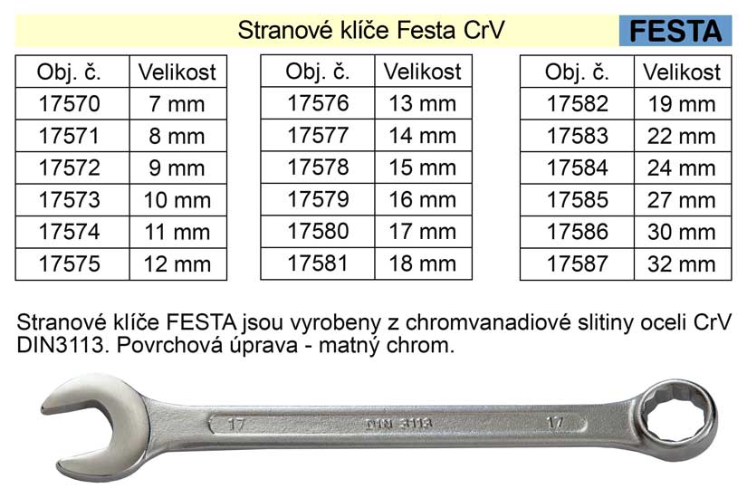 Očkoplochý klíč FESTA 22mm CrV 0.216 Kg NÁŘADÍ Sklad2 17583