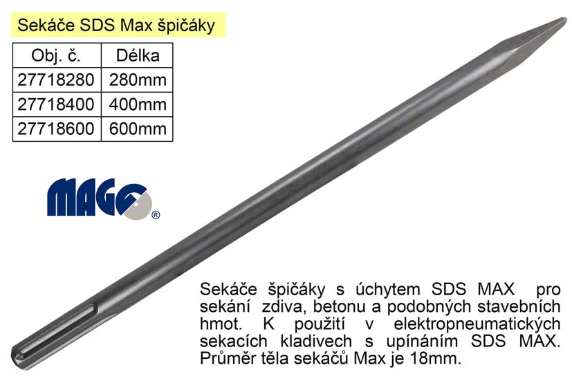Sekáč SDS MAX špičák délka 600mm 1.1 NÁŘADÍ Sklad2 27718600