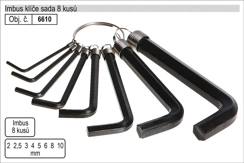 Klíče imbus zahnuté  2 - 10 mm na kroužku 0.173 Kg NÁŘADÍ Sklad2 MA6610