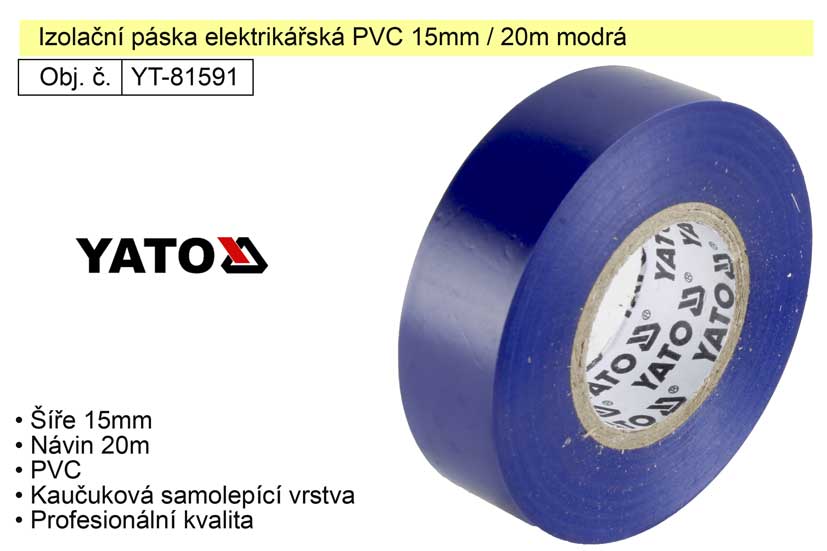 Izolační páska elektrikářská PVC 15mm / 20m modrá 0.059 Kg NÁŘADÍ Sklad2 YT-81591