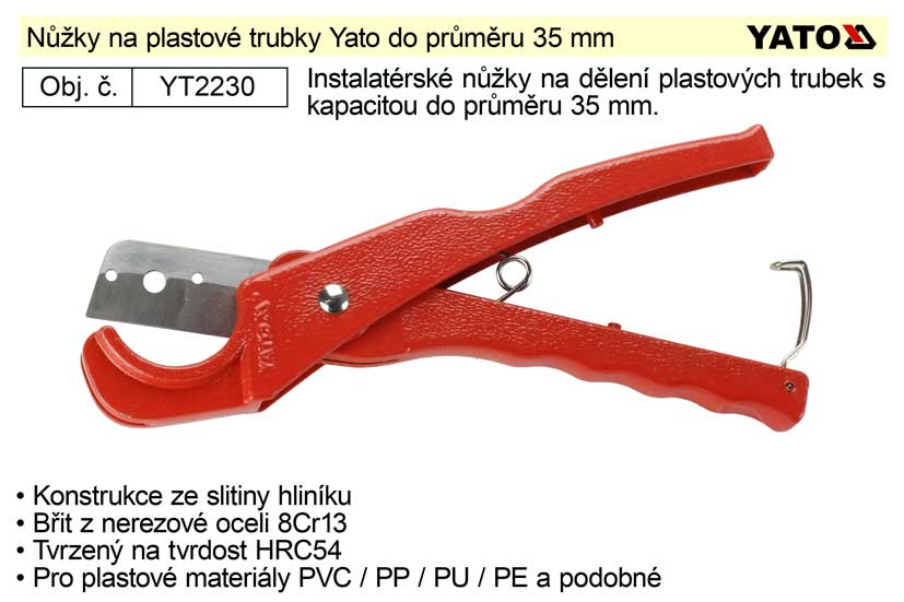 Nůžky na plastové trubky Yato do 35 mm 0.218 Kg NÁŘADÍ Sklad2 YT-2230