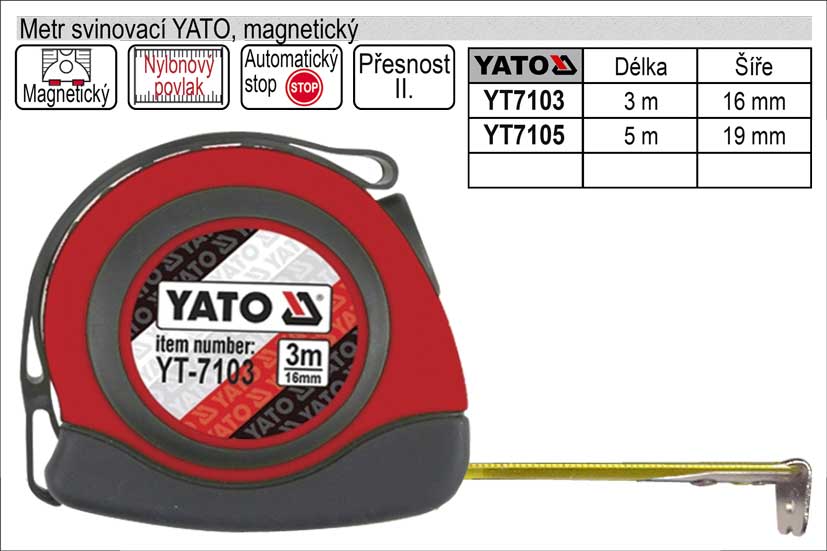 Metr svinovací Yato délka  3 m magnetický 0.146 Kg NÁŘADÍ Sklad2 YT-7103