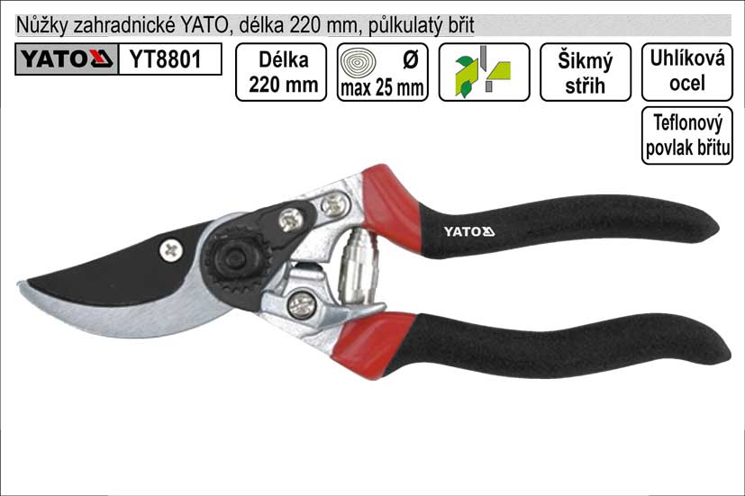 Nůžky zahradnické YATO 210mm půlkulatý břit 0.25 Kg NÁŘADÍ Sklad2 YT-8801