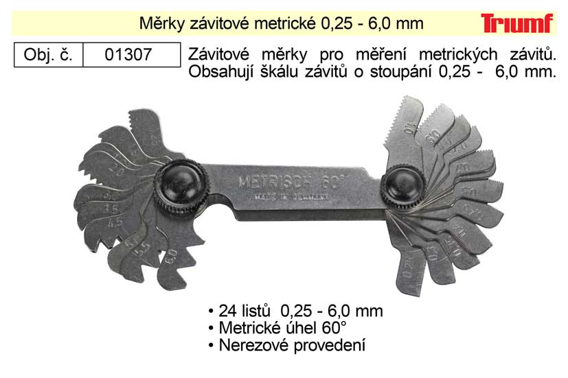 Měrky závitové 0,25 - 6,0 mm 