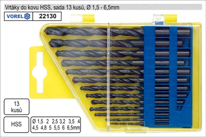 Vrtky  do kovu v plastov kazet 1-6,5mm HSS sada 13 kus