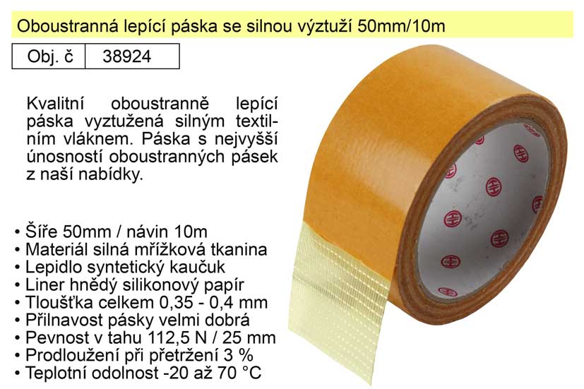 Oboustranná lepící páska se silnou výztuží 50mm/10m