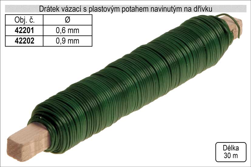 Drátek vázací s PVC potahem 0,9mm délka 30m na dřívku