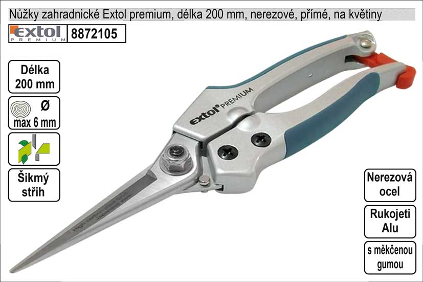 Nůžky zahradnické EXTOL PREMIUM 200mm přímé