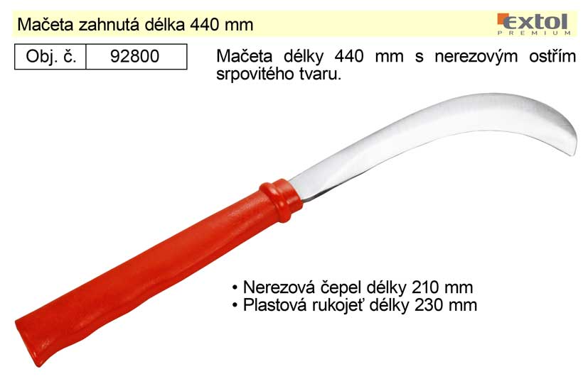 Mačeta zahnutá délka 440 mm