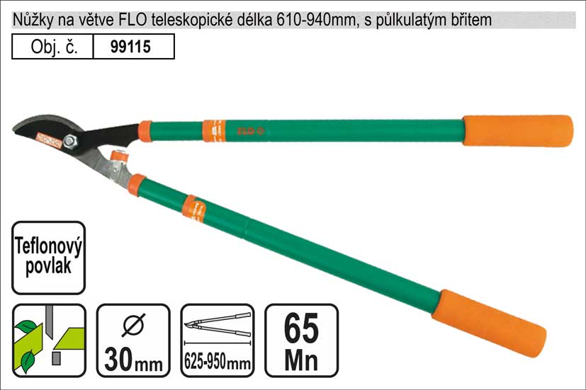 Nůžky na větve FLO 610-940mm půlkulatý břit teleskopické