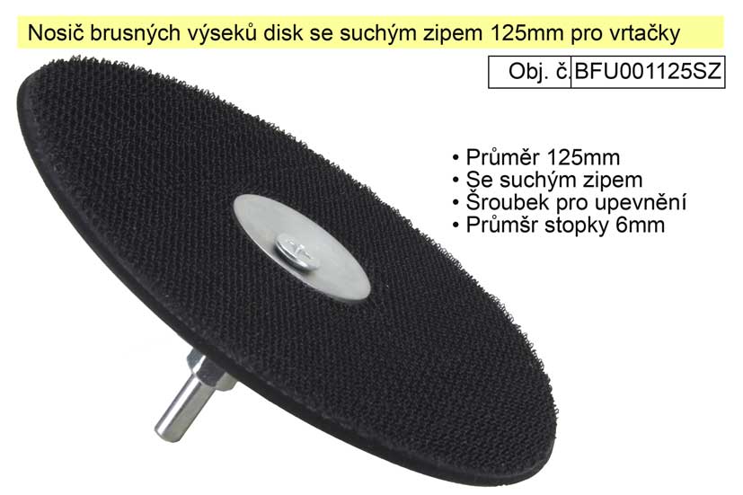 Nosič brusných výseků disk se suchým zipem 125mm pro vrtačky s upevněním na šroubek