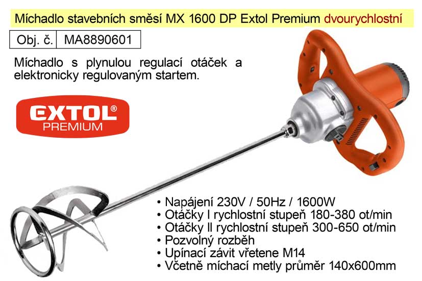 Míchadlo stavebních směsí MX 1600 DP Extol Premium