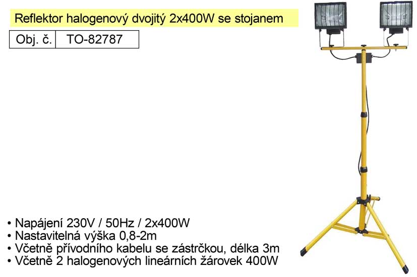 Reflektor halogenový se stojanem Tripod dvojitý 2x400W