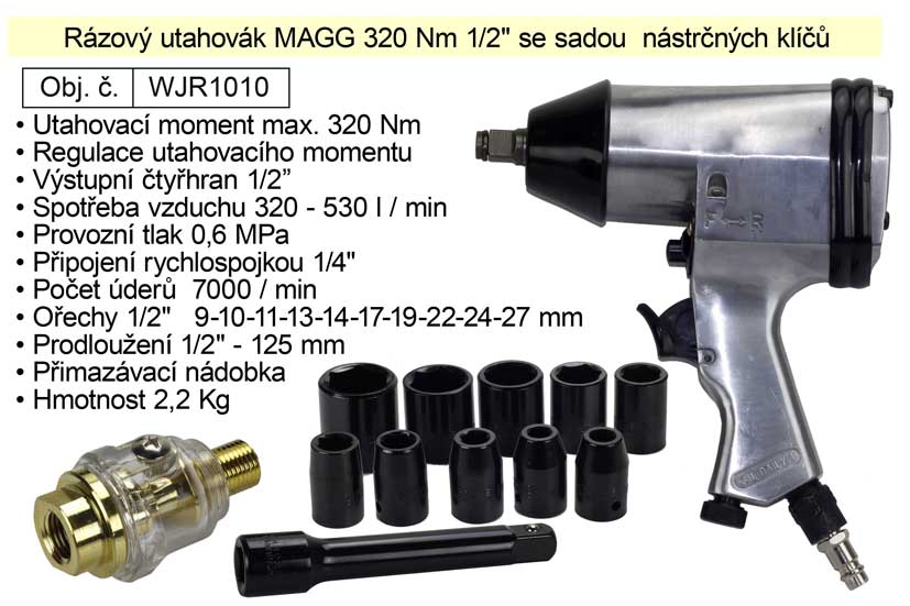 Rázový utahovák MAGG 320 Nm 1/2" se sadou  nástrčných klíčů  WJR1010