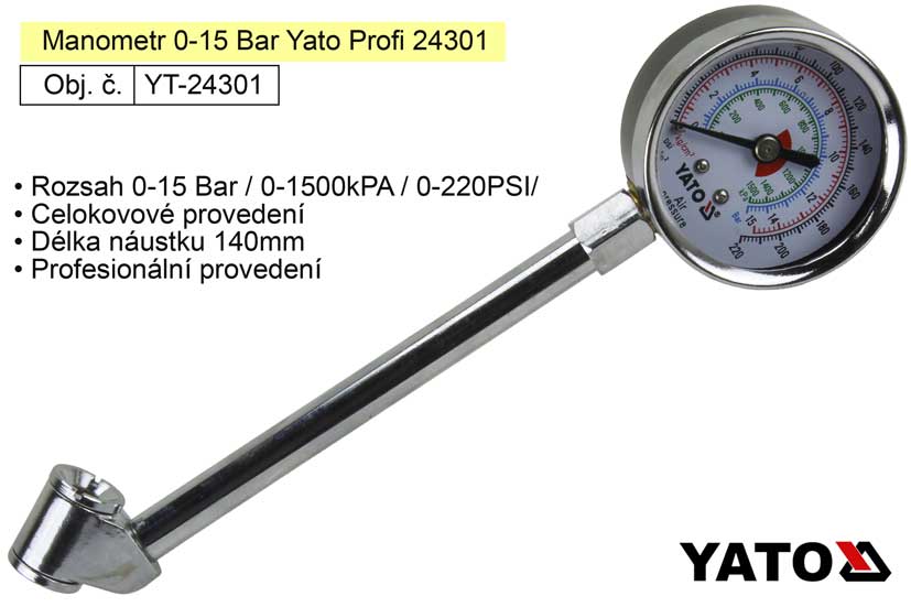 Manometr 0-15 Bar Yato Profi 24301