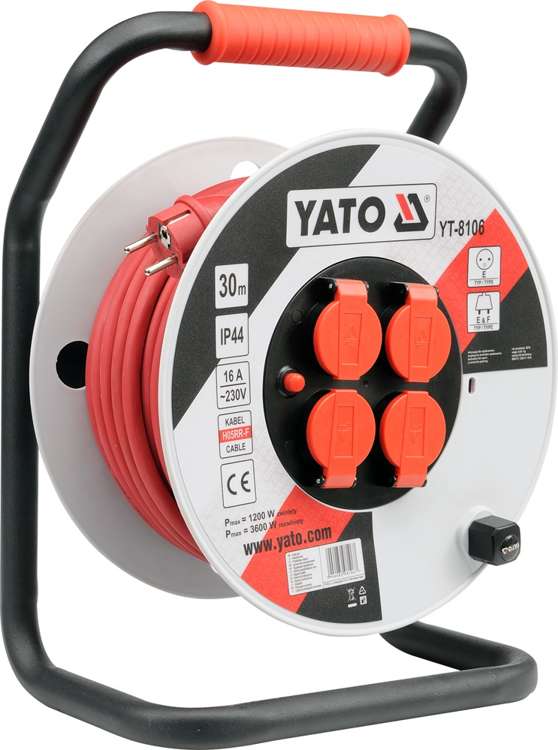 YATO Prodlužovací kabel na cívce 30m, 230V 3x2,5mm, gumová izolace, 4 zásuvky YT-8106