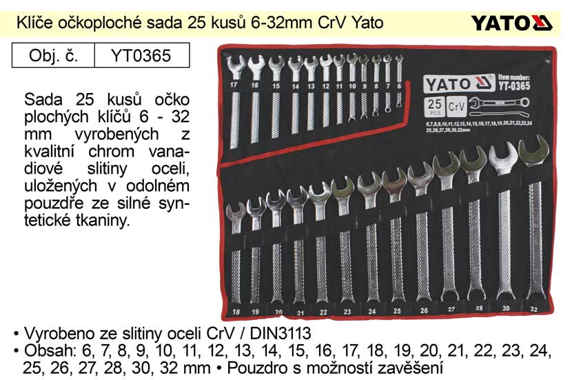Kle okoploch sada 25 kus 6-32mm CrV Yato