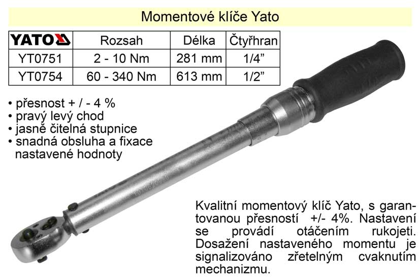 Momentový klíč ohybový  60 - 340 Nm 1/2"  Yato