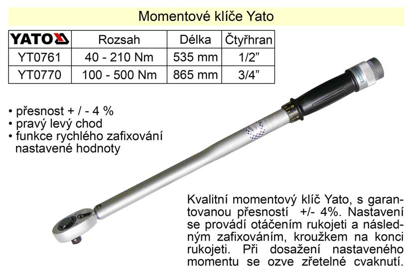 Momentový klíč ohybový 100 - 500 Nm 3/4"  Yato