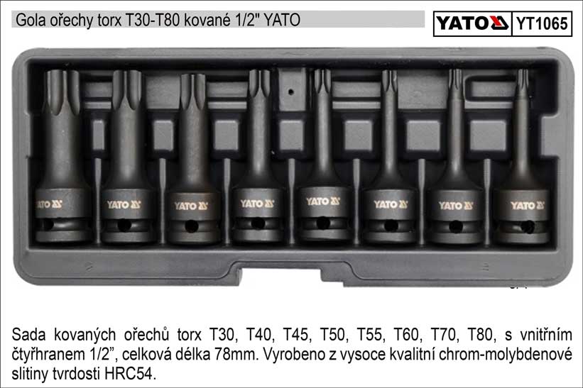 Zástrčné hlavice torx kované sada 8 kusů T30-T80 Yato