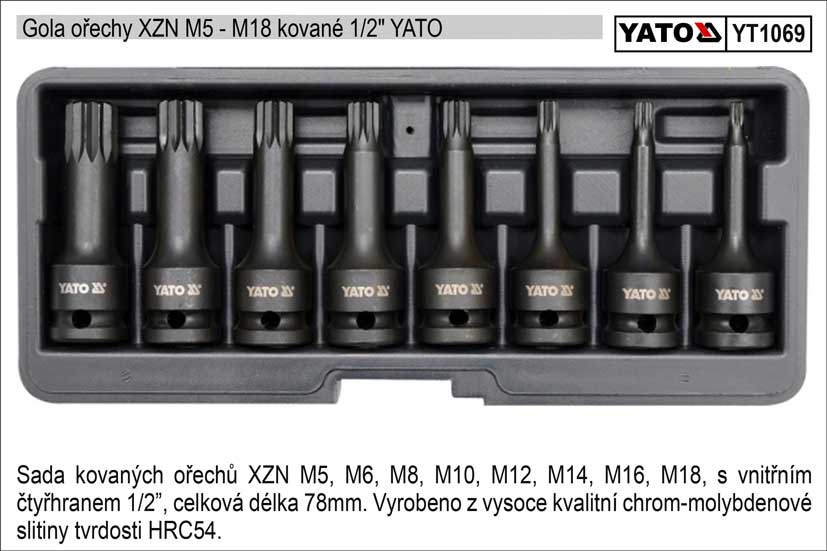 Zástrčné hlavice XZN sada 8 kusů kované M5-M18 Yato