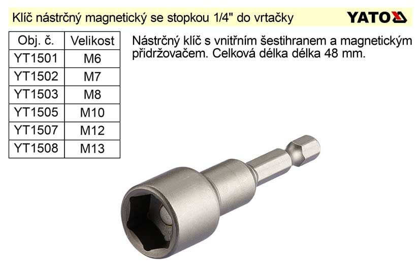 Klíč nástavec nástrčný M8 magnetický se stopkou 1/4" do vrtačky