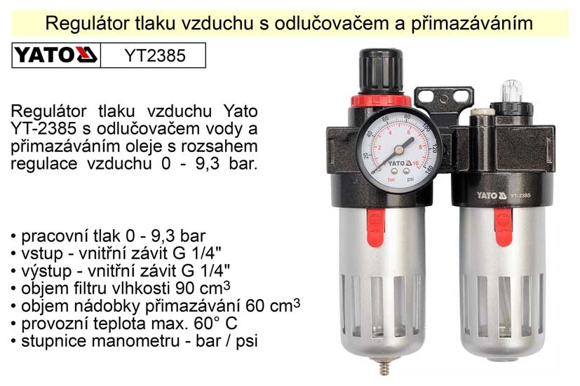 YATO Regulátor tlaku vzduchu s odlučovačem a přimazáváním, 1/4", redukční ventil YT-2385