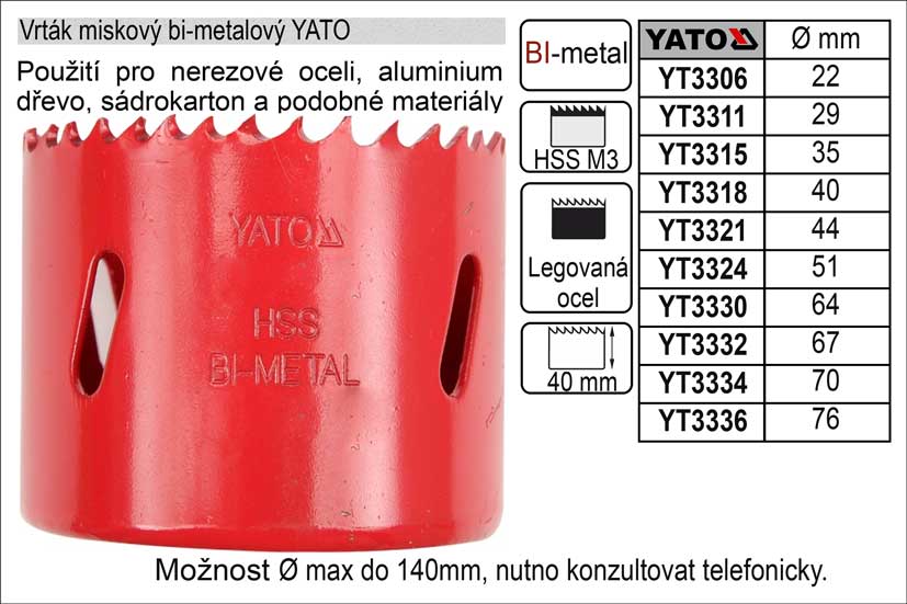 Pilov vrtk do kovu korunkov bimetalov vyezvac 22mm YATO