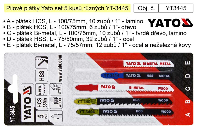 Pilov pltky Yato set 5 kus rznch YT-3445