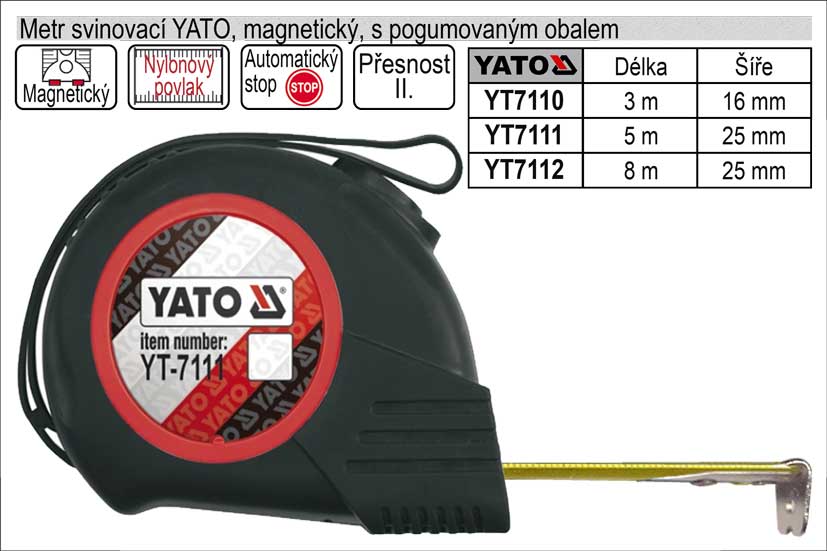 Metr svinovac Yato dlka  3 m magnetick v gumovm obalu